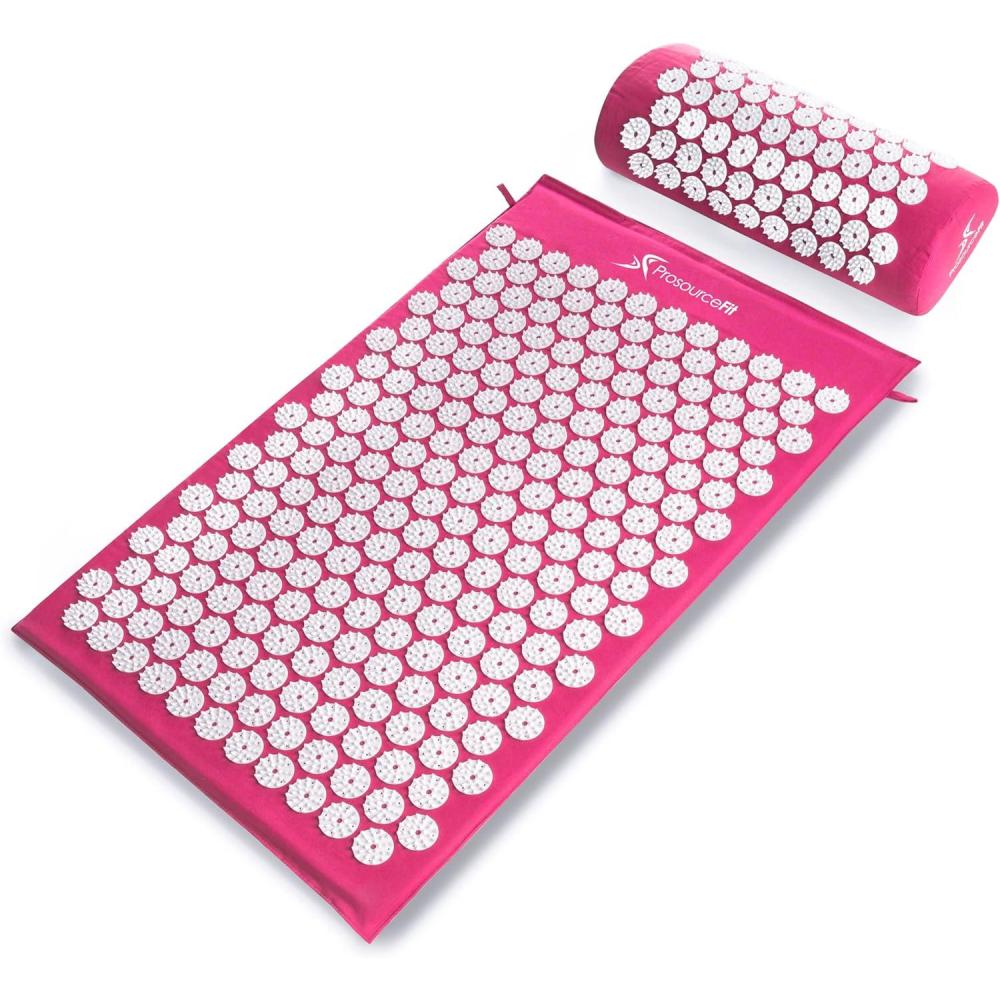 image:imageProsourceFit Acupressure Mat and Pillow Set for BackNeck Pain Relief and Muscle RelaxationPinkWhite