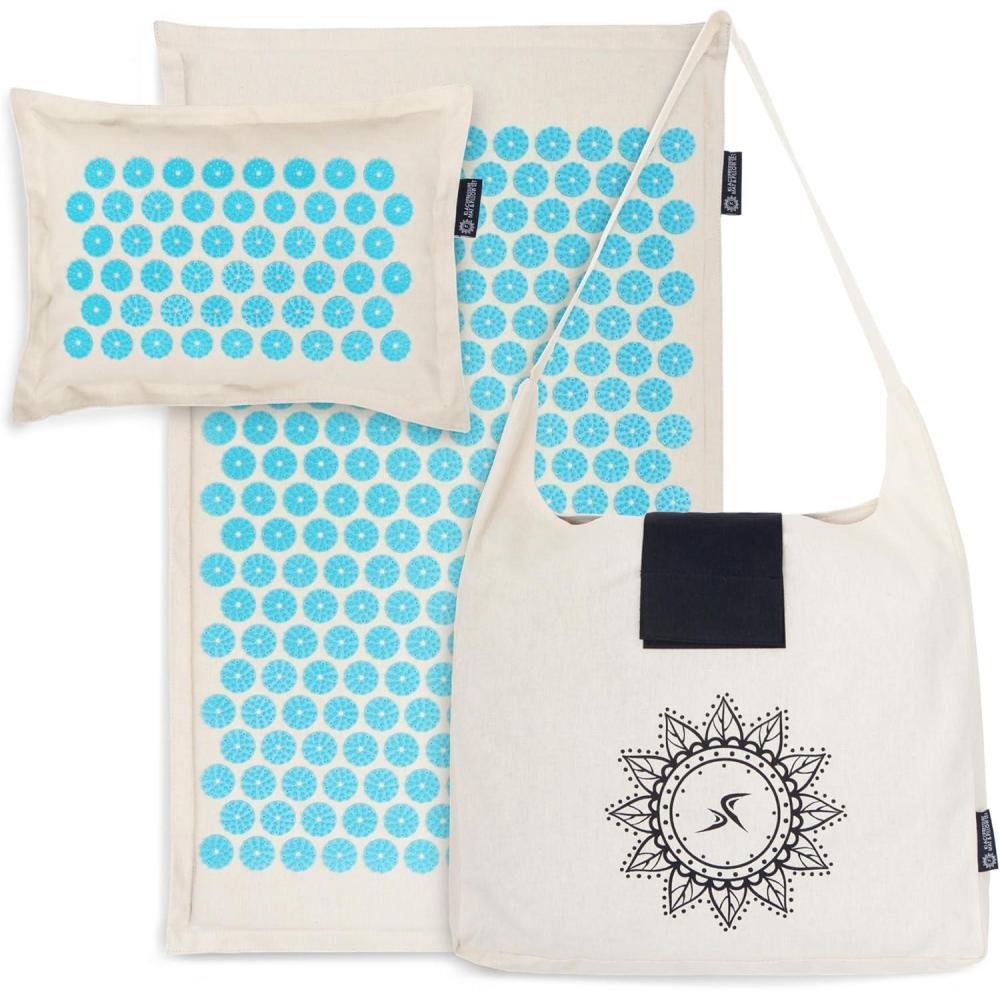 image:imageProsourceFit Ki Acupressure Mat and Pillow Set with 100 Natural Linen for BackNeck Pain Relief and Muscle RelaxationNatural Aqua