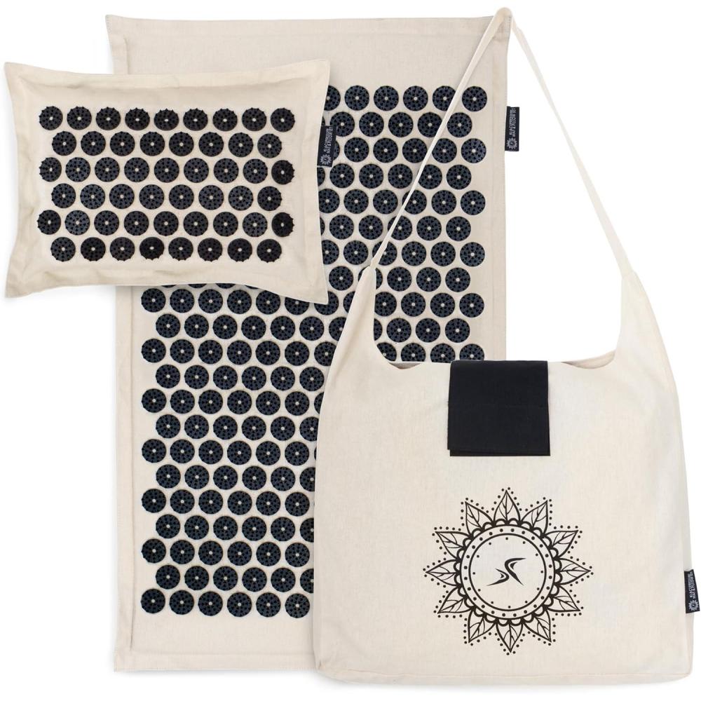 image:imageProsourceFit Ki Acupressure Mat and Pillow Set with 100 Natural Linen for BackNeck Pain Relief and Muscle RelaxationOnyx Gold