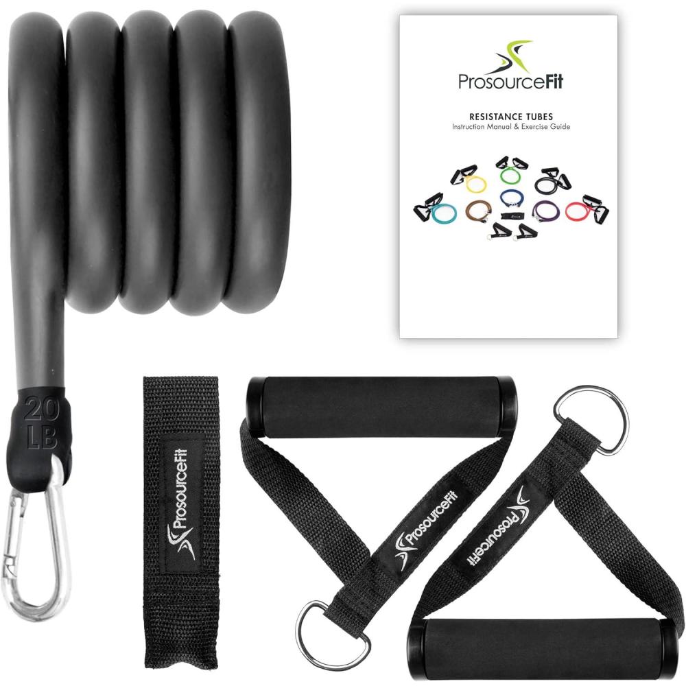 image:imageProsourceFit Single Stackable Resistance Bands with Door Anchor and Exercise Guide 812 LB Heavy Duty Fitness Tube for FullBody Exercises and Home WorkoutsBlack 16 LB to 20 LB Resistance Level