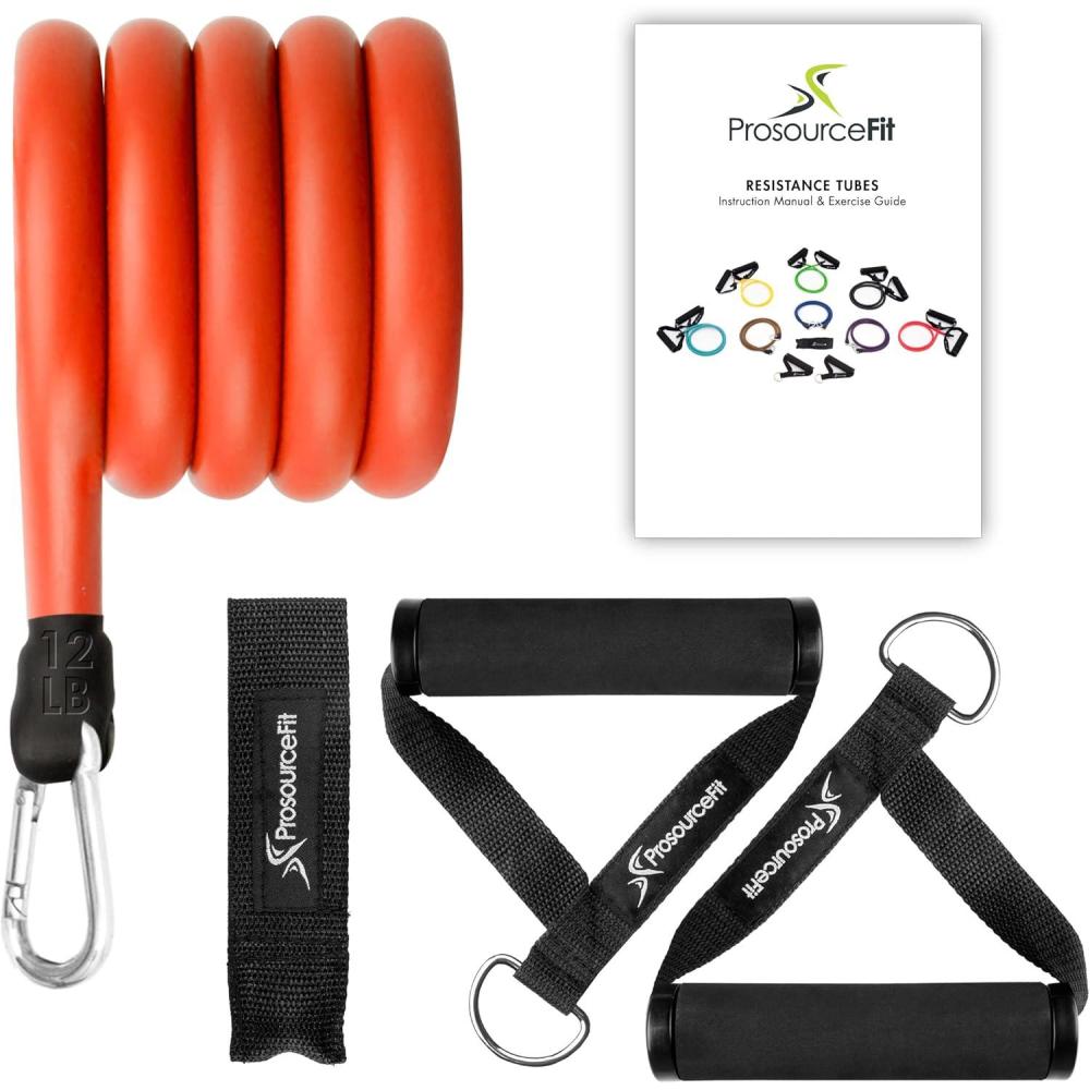 image:imageProsourceFit Single Stackable Resistance Bands with Door Anchor and Exercise Guide 812 LB Heavy Duty Fitness Tube for FullBody Exercises and Home WorkoutsRed 8 LB to 12 LB Resistance Level