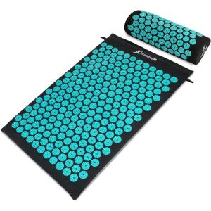 ProsourceFit Acupressure Mat and Pillow Set for Back/Neck Pain Relief and Muscle Relaxation(Black/Aqua)