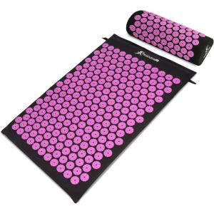 ProsourceFit Acupressure Mat and Pillow Set for Back/Neck Pain Relief and Muscle Relaxation(Black/Pink)