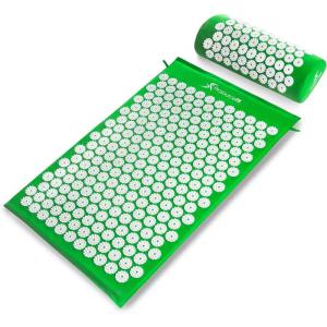 ProsourceFit Acupressure Mat and Pillow Set for Back/Neck Pain Relief and Muscle Relaxation(Green/White)