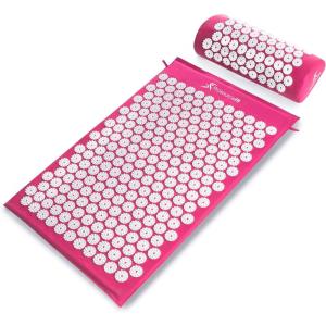 ProsourceFit Acupressure Mat and Pillow Set for Back/Neck Pain Relief and Muscle Relaxation(Pink/White)