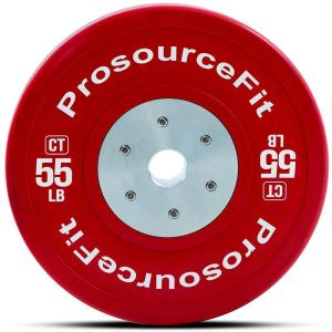 ProsourceFit Competition Color Training Bumper Plates, Rubber with Steel Insert, 55lb, Calibrated for Strength Exercise and Cross Conditioning, Power Lifting, Weighted Workouts
