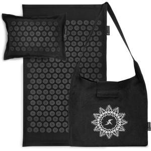 ProsourceFit Ki Acupressure Mat and Pillow Set with 100% Natural Linen for Back/Neck Pain Relief and Muscle Relaxation(Black Pearl)