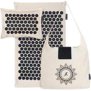 ProsourceFit Ki Acupressure Mat and Pillow Set with 100% Natural Linen for Back/Neck Pain Relief and Muscle Relaxation(Onyx Gold)