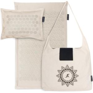 ProsourceFit Ki Acupressure Mat and Pillow Set with 100% Natural Linen for Back/Neck Pain Relief and Muscle Relaxation(Sand Dunes)