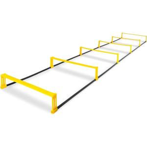 ProsourceFit Raised Speed & Agility Ladder with 6 Collapsible Hurdles for Footwork, Football & Soccer Elevated Training Workout Equipment