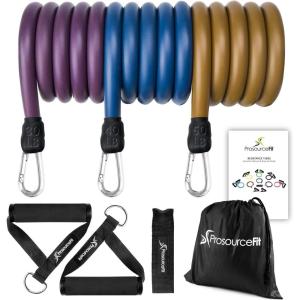 ProsourceFit Single Stackable Resistance Bands with Door Anchor and Exercise Guide, 8-12 LB, Heavy Duty Fitness Tube for Full-Body Exercises and Home Workouts