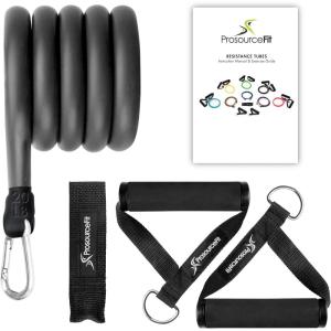 ProsourceFit Single Stackable Resistance Bands with Door Anchor and Exercise Guide, 8-12 LB, Heavy Duty Fitness Tube for Full-Body Exercises and Home Workouts(Black 16 LB to 20 LB Resistance Level)