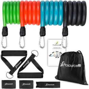 ProsourceFit Single Stackable Resistance Bands with Door Anchor and Exercise Guide, 8-12 LB, Heavy Duty Fitness Tube for Full-Body Exercises and Home Workouts(Assorted – 5 LB to 20 LB Resistance Level)