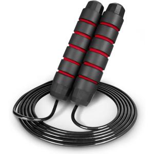 ProsourceFit Speed Jump Rope up to 8 Foot Adjustable Length for Men and Women, Foam Handles, Ultra Light Rope for Boxing, Jumping Exercises and Cardio Workout, Red